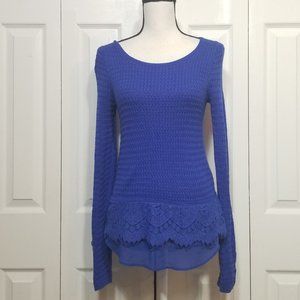 Lucky Brand blue sweater lace trim (15-119)